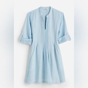 NWT Madewell Pleated Splitneck Mini Shirtdress in Stripe Small $128